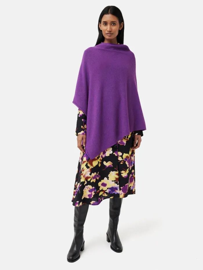 Wool Cashmere Blend Drape Poncho Purple Women Jigsaw Ponchos and Scarves