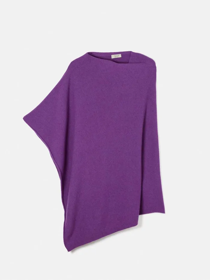 Wool Cashmere Blend Drape Poncho Purple Women Jigsaw Ponchos and Scarves