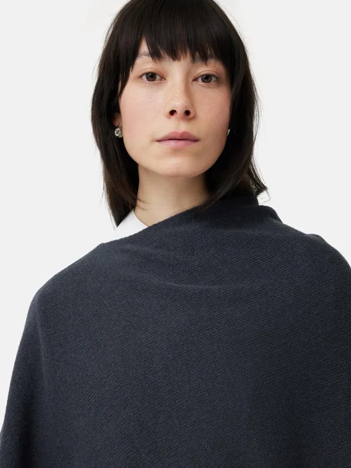 Wool Cashmere Blend Drape Poncho Slate Women Jigsaw Ponchos and Scarves