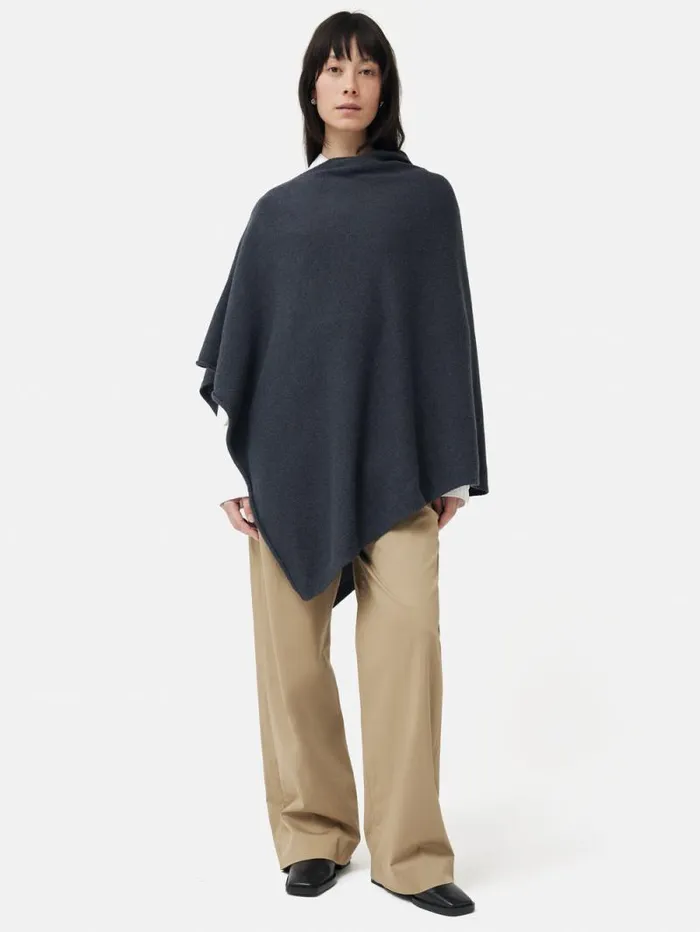 Wool Cashmere Blend Drape Poncho Slate Women Jigsaw Ponchos and Scarves