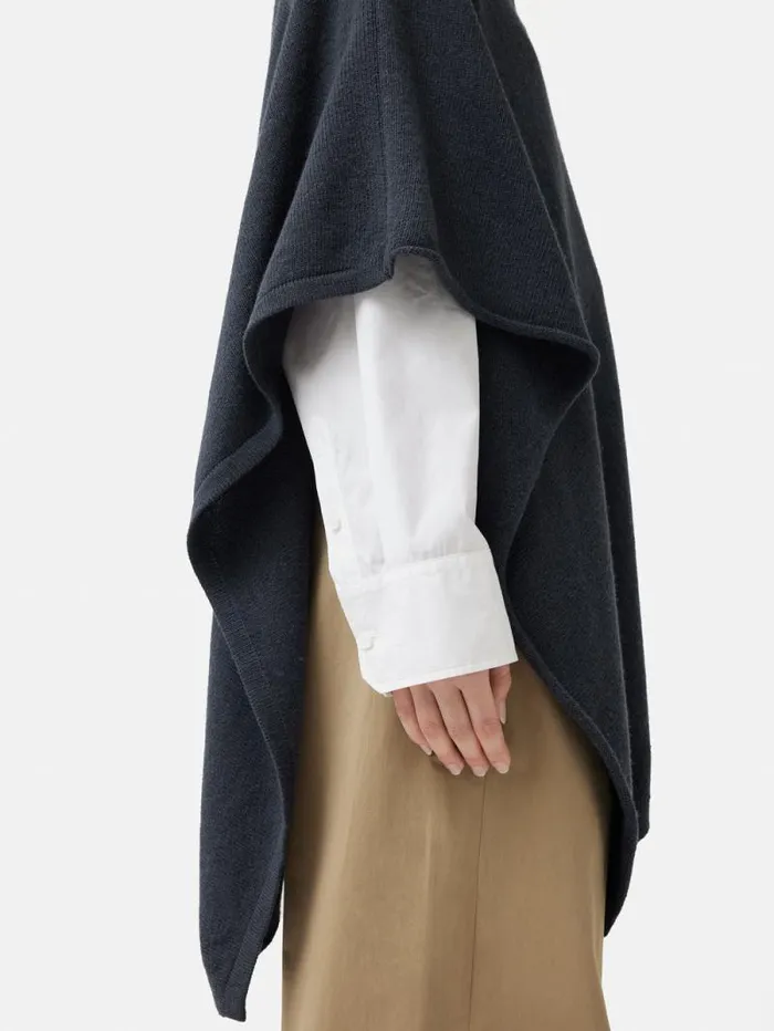 Wool Cashmere Blend Drape Poncho Slate Women Jigsaw Ponchos and Scarves