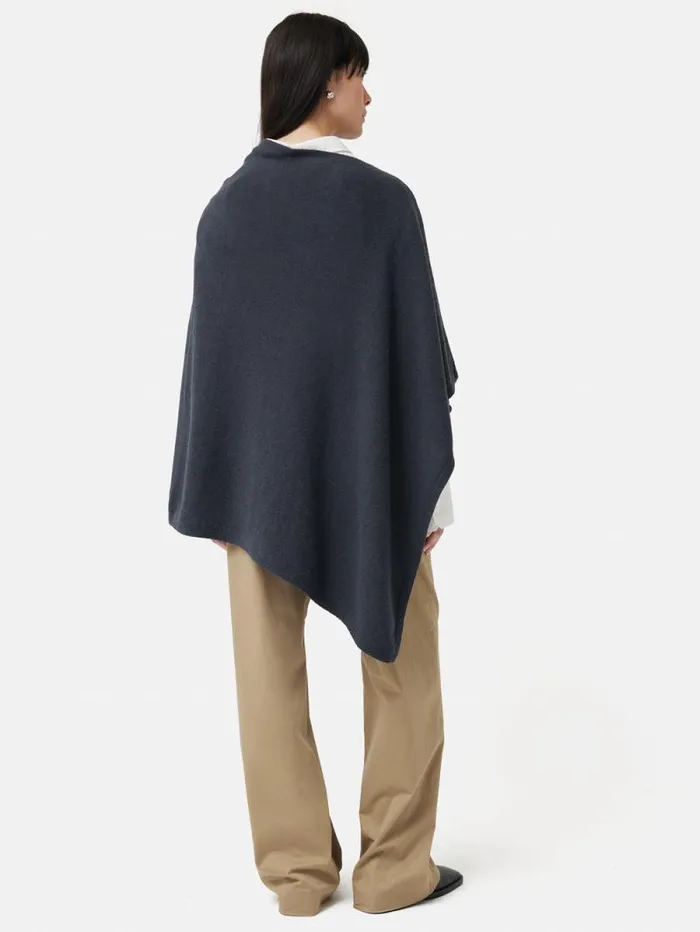 Wool Cashmere Blend Drape Poncho Slate Women Jigsaw Ponchos and Scarves
