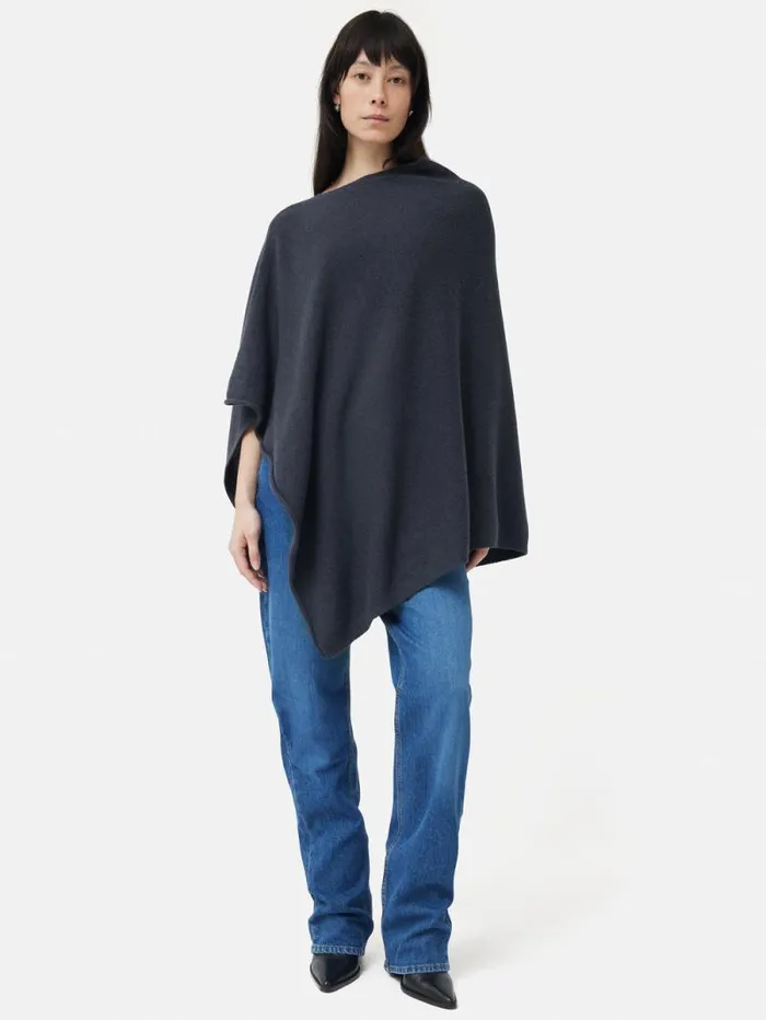 Wool Cashmere Blend Drape Poncho Slate Women Jigsaw Ponchos and Scarves