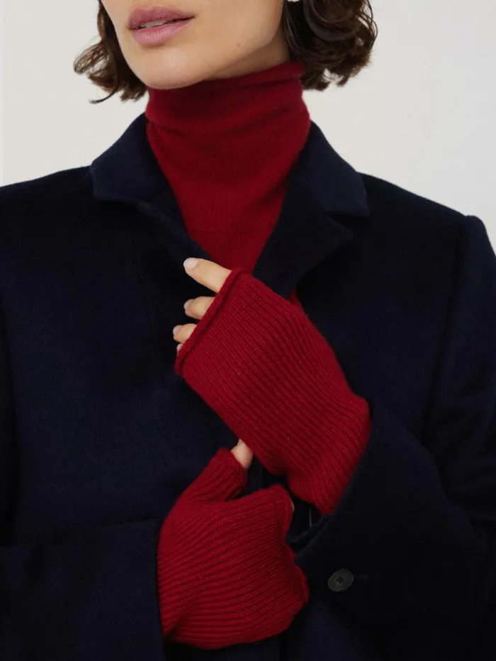 Wool Cashmere Blend Mittens Red Women Jigsaw Knitwear and Cashmere