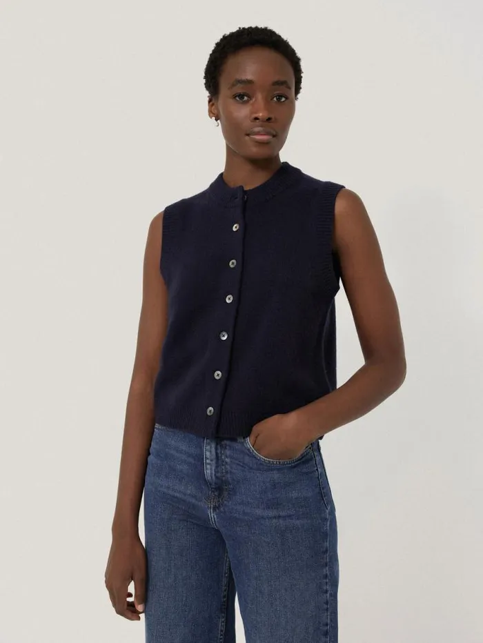 Wool Cashmere Blend Waistcoat Navy Women Jigsaw Shirts and Tops