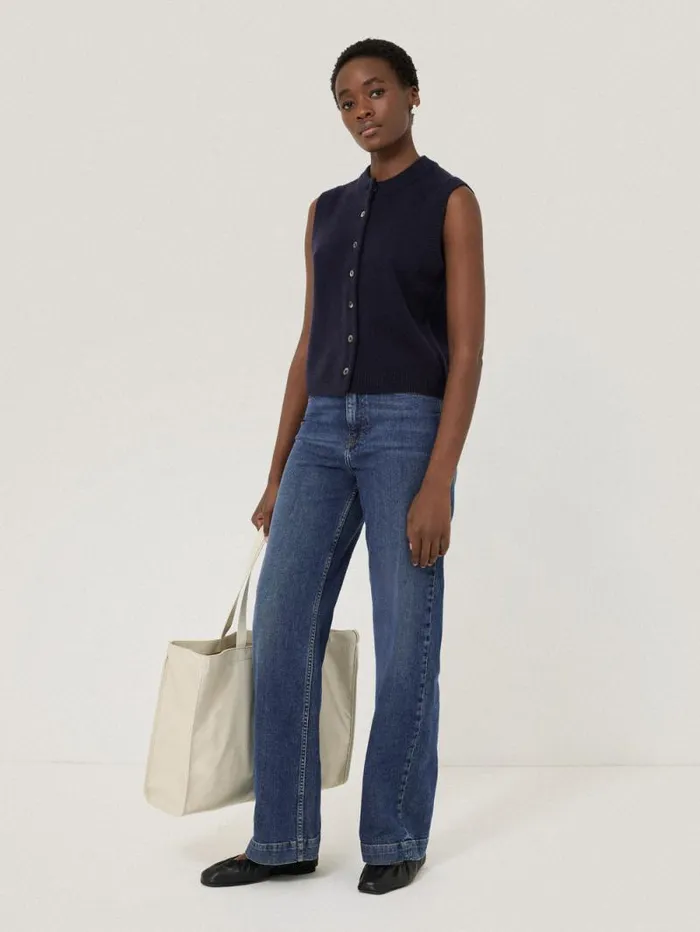 Wool Cashmere Blend Waistcoat Navy Women Jigsaw Shirts and Tops