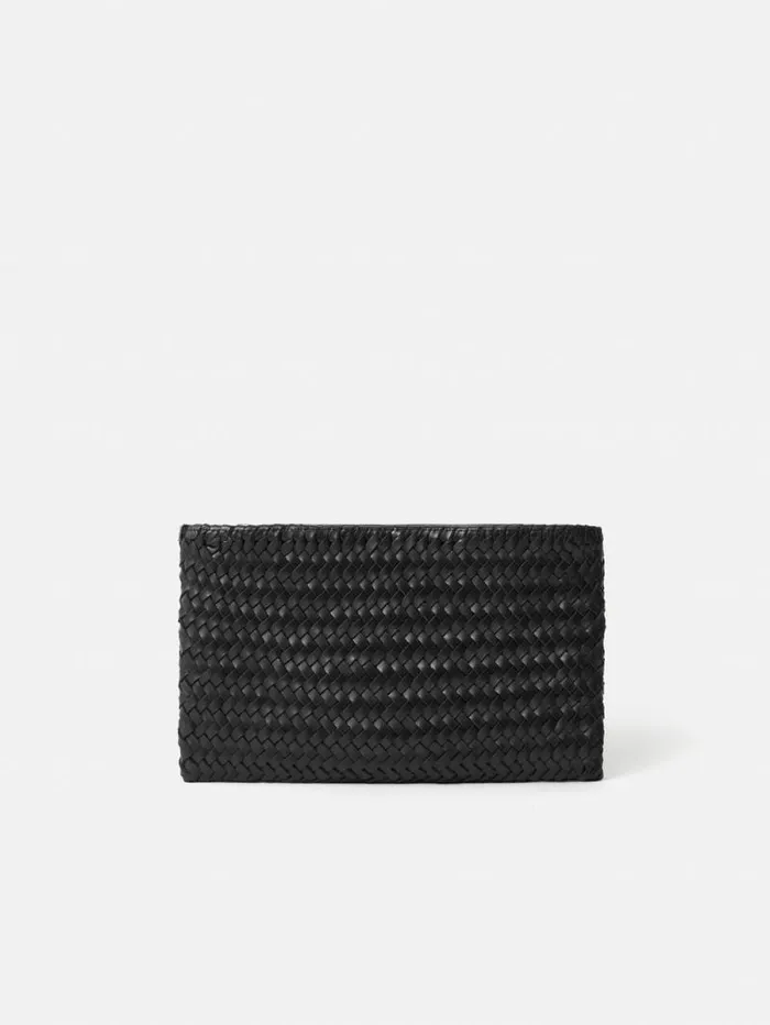 Woven Leather Pouch Black Women Jigsaw Wallets and Card Holders