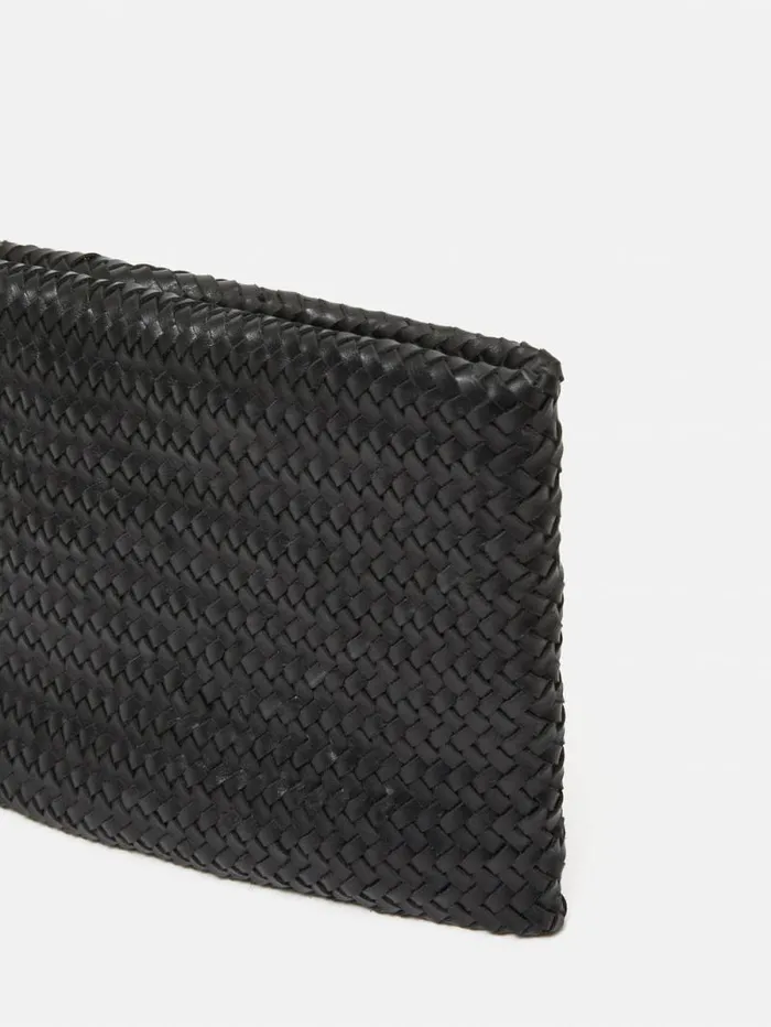 Woven Leather Pouch Black Women Jigsaw Wallets and Card Holders
