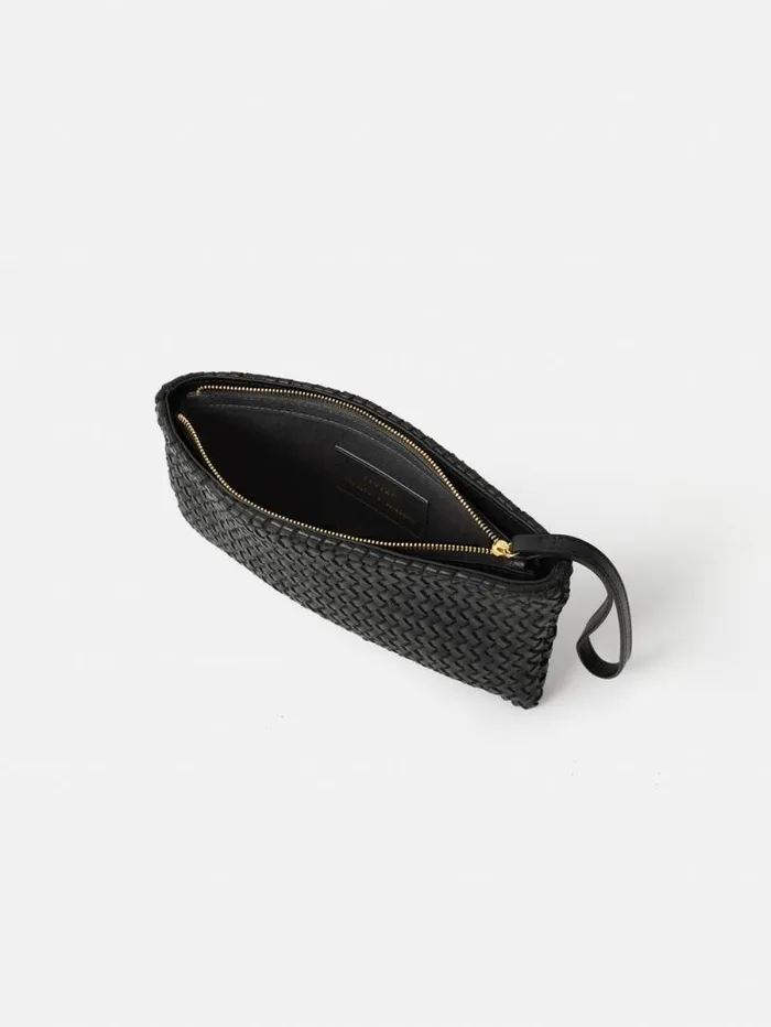 Woven Leather Pouch Black Women Jigsaw Wallets and Card Holders