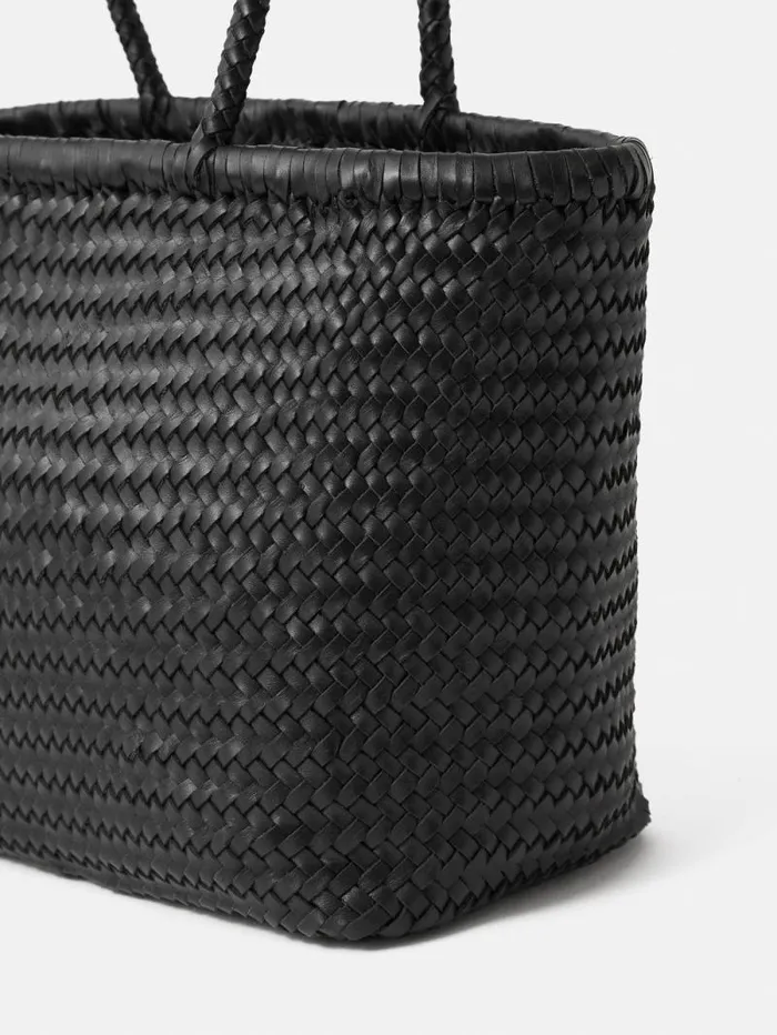 Woven Leather Tote Bag Black Women Jigsaw Leather