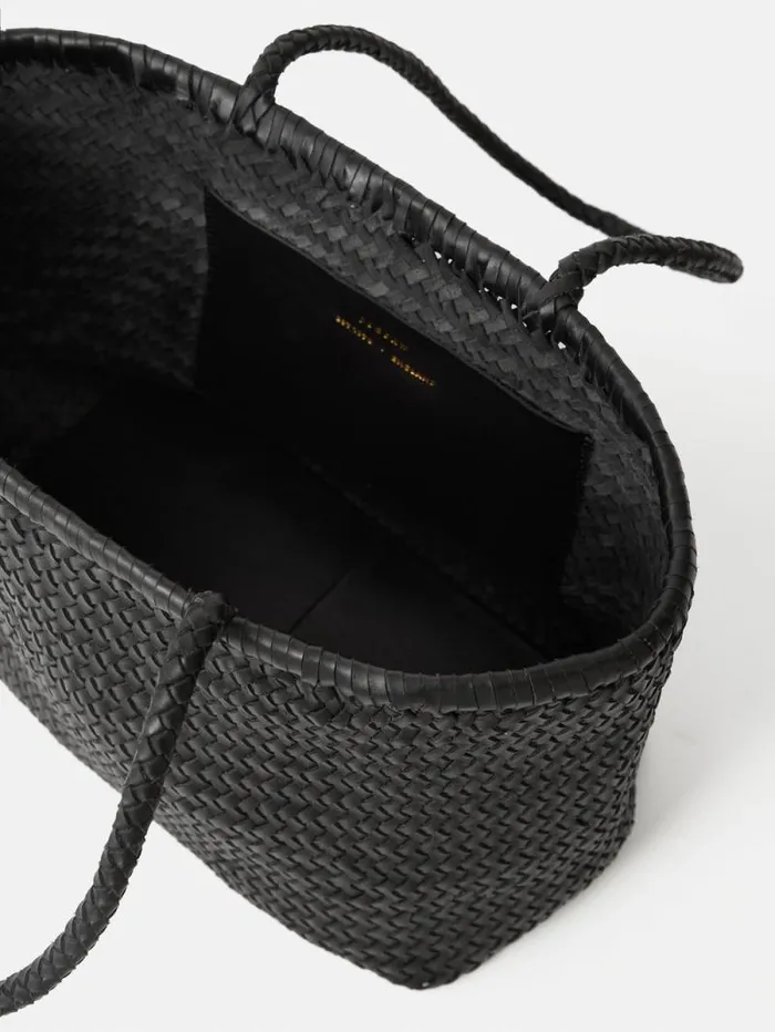 Woven Leather Tote Bag Black Women Jigsaw Leather