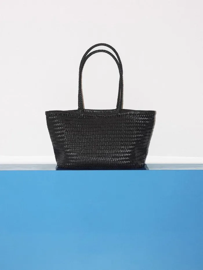 Woven Leather Tote Bag Black Women Jigsaw Leather