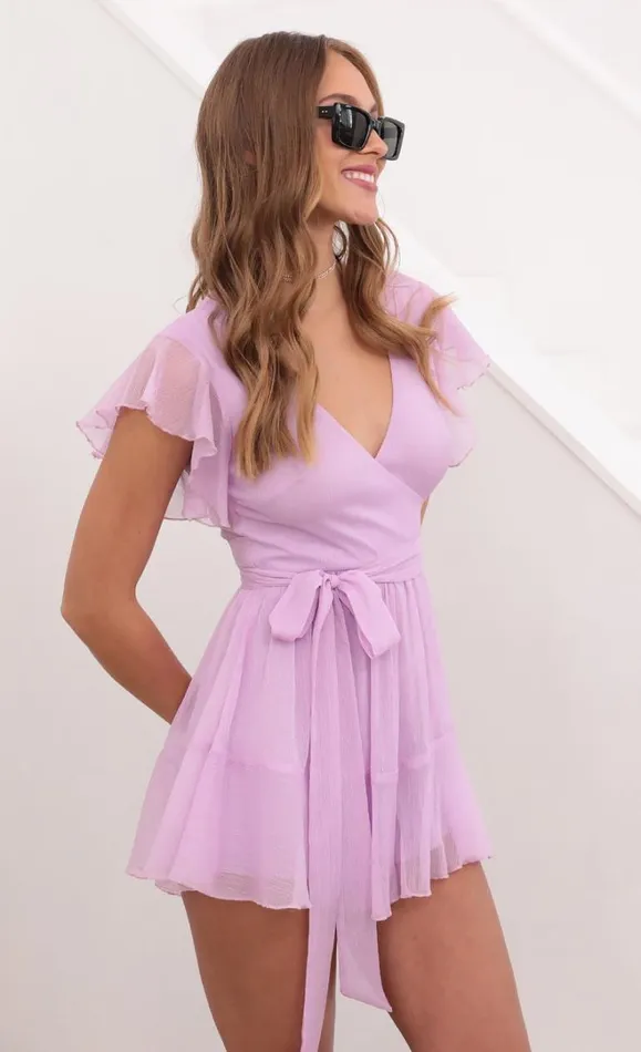 Wrap Romper Lavender Crinkle Chiffon Women LUCY IN THE SKY Rompers