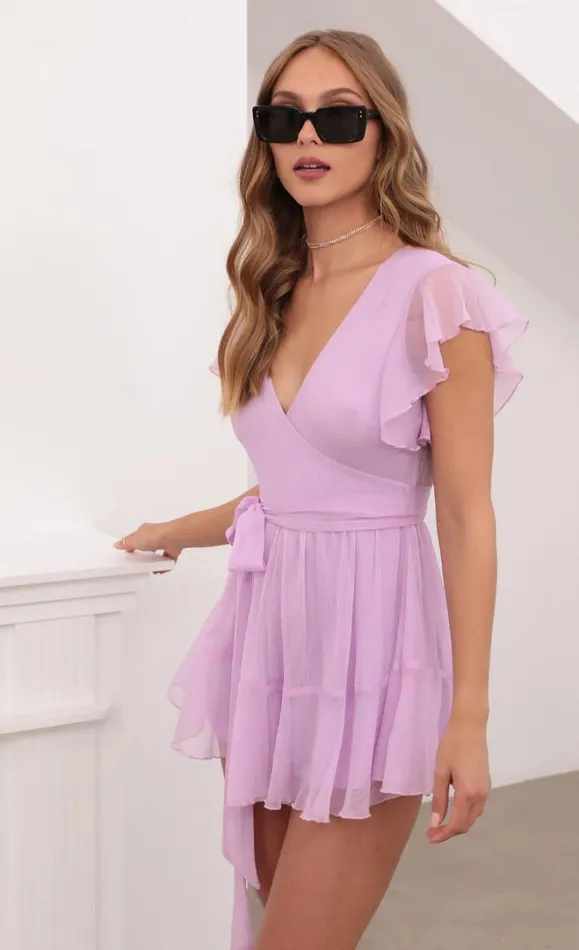 Wrap Romper Lavender Crinkle Chiffon Women LUCY IN THE SKY Rompers Wrap Romper Lavender Crinkle Chiffon Women LUCY IN THE SKY Rompers