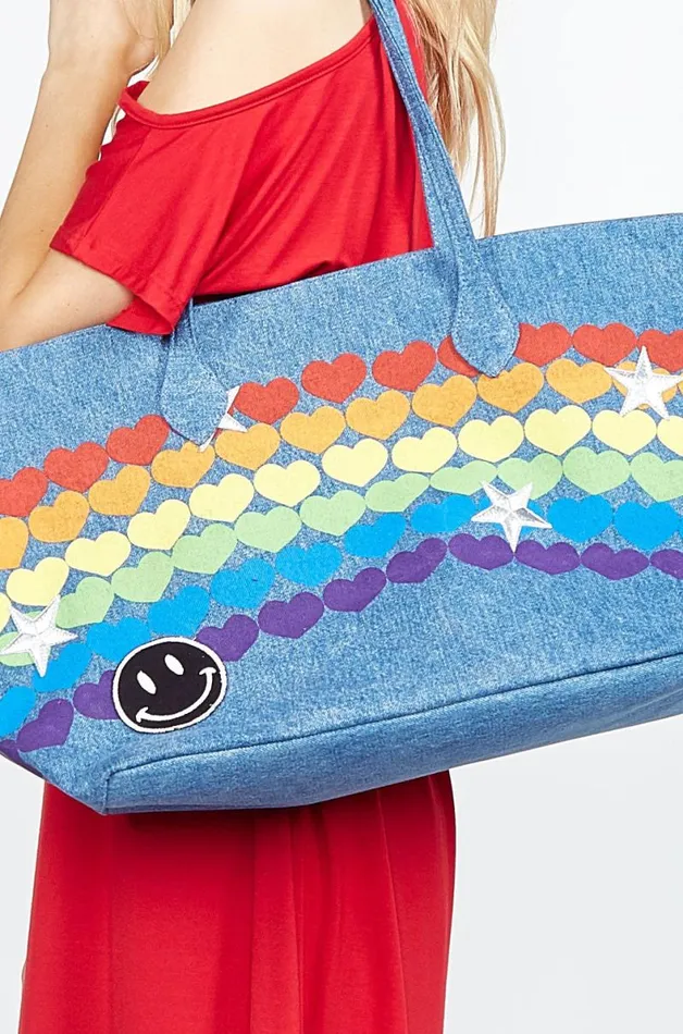 X Exclusive X Jackie Rainbow Heart Hada Mada Denim Women Lauren Moshi Bags
