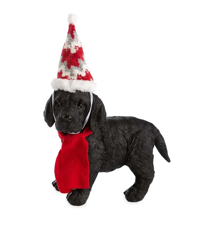 Yard and Garden Holiday Labrador Puppy Statue With Hat And Scarf Plow and Hearth Decorative Garden Accents