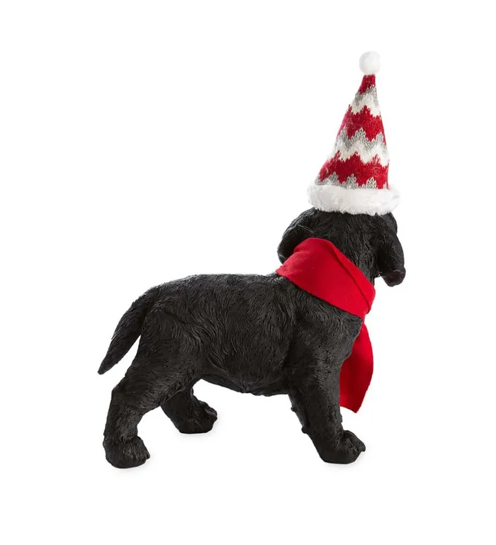 Yard and Garden Holiday Labrador Puppy Statue With Hat And Scarf Plow and Hearth Decorative Garden Accents