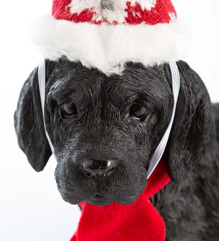 Yard and Garden Holiday Labrador Puppy Statue With Hat And Scarf Plow and Hearth Decorative Garden Accents