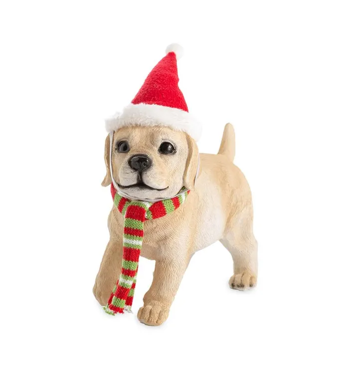 Yard and Garden Holiday Labrador Puppy Statue With Hat And Scarf Plow and Hearth Decorative Garden Accents