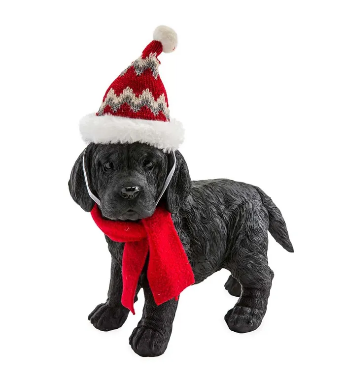 Yard and Garden Holiday Labrador Puppy Statue With Hat And Scarf Plow and Hearth Decorative Garden Accents