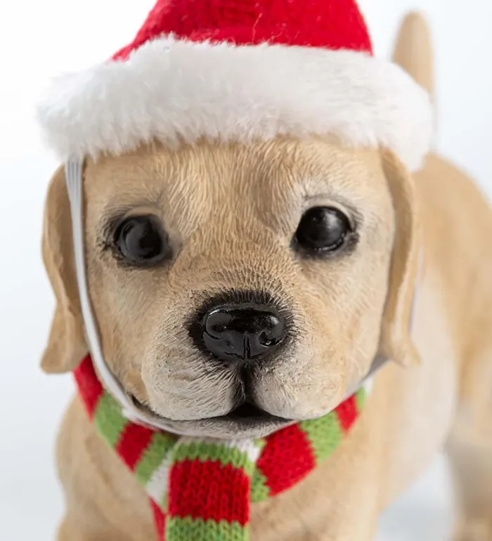 Yard and Garden Holiday Labrador Puppy Statue With Hat And Scarf Plow and Hearth Decorative Garden Accents