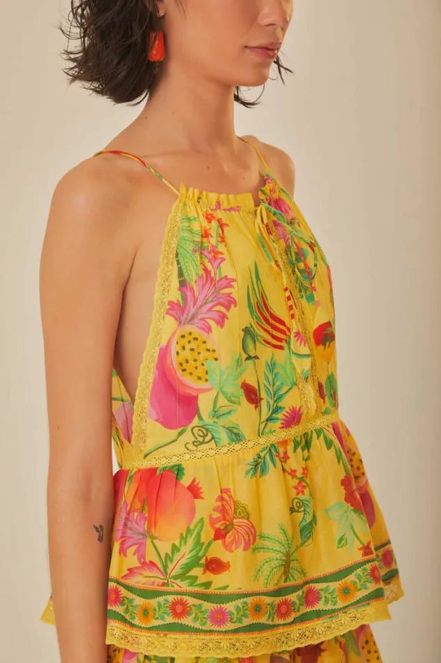 Yellow Delicate Fruit Garden Sleeveless Blouse Women FARM Rio Blouses