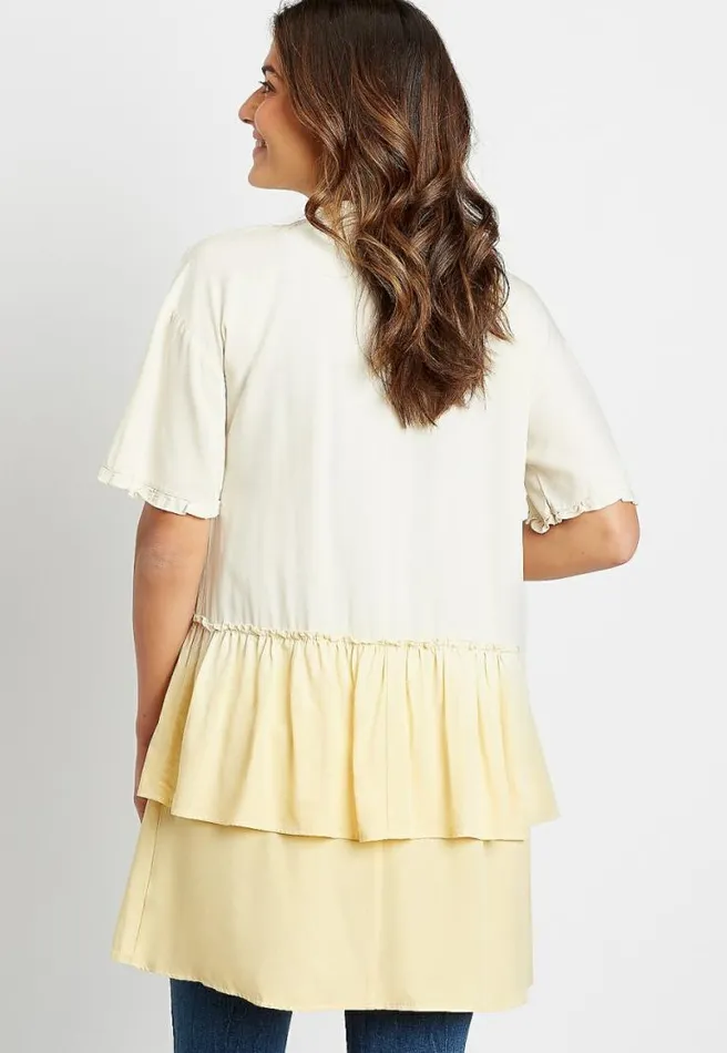 Yellow Ombre Ruffle Trim Kimono Women Maurices Tops