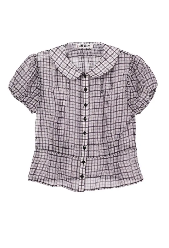Yvonne Sheer Plaid Organza Top Women Ciao Lucia Short Sleeve Tops