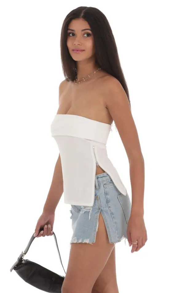Zipper Slit Top White Women LUCY IN THE SKY Tops