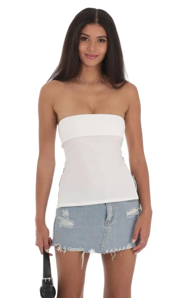 Zipper Slit Top White Women LUCY IN THE SKY Tops Zipper Slit Top White Women LUCY IN THE SKY Tops