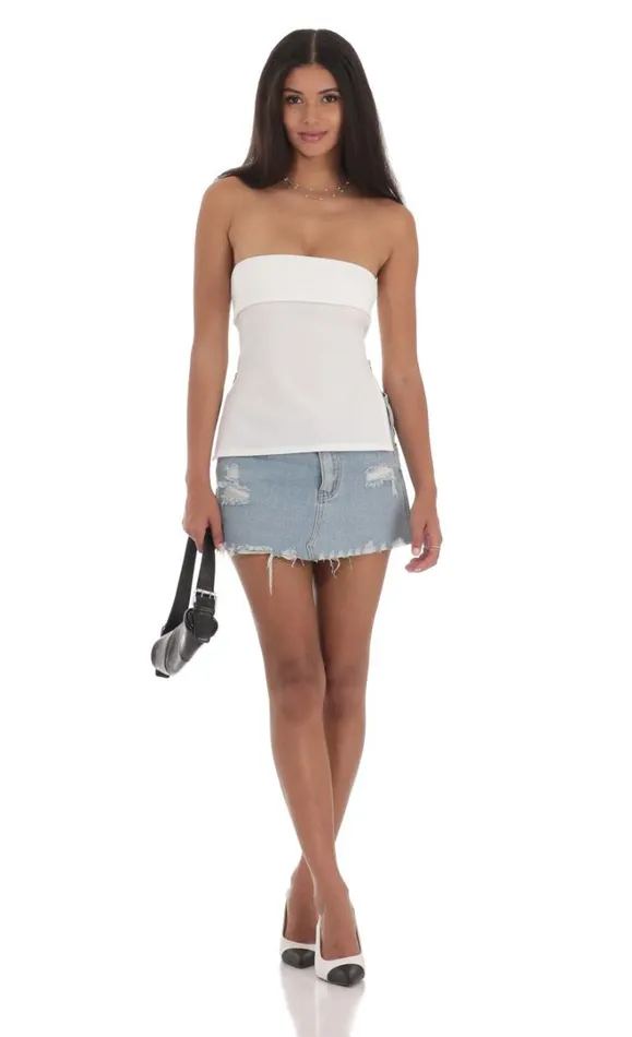 Zipper Slit Top White Women LUCY IN THE SKY Tops Zipper Slit Top White Women LUCY IN THE SKY Tops
